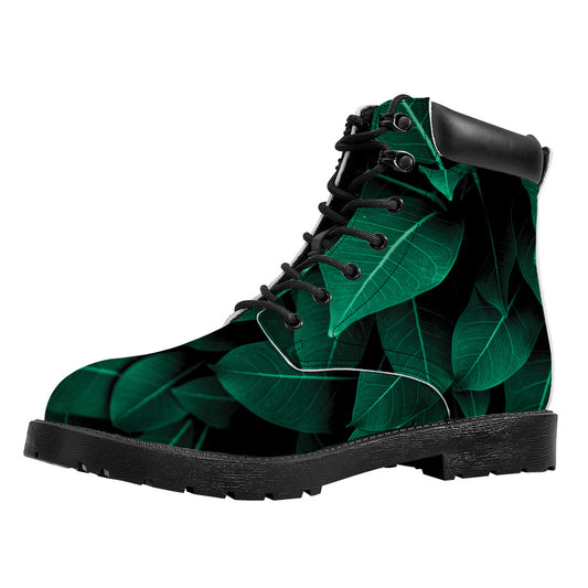 Natural Green Leaf Print Work Boots