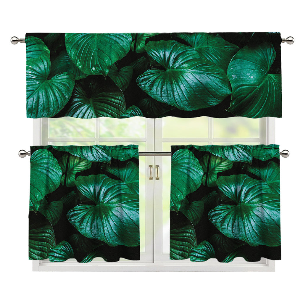 Natural Tropical Leaf Print 3 Piece Kitchen Curtains