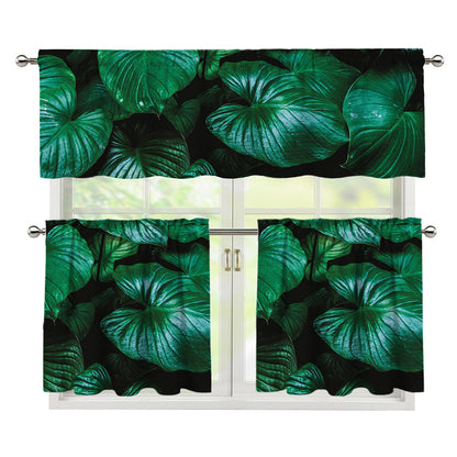 Natural Tropical Leaf Print 3 Piece Kitchen Curtains