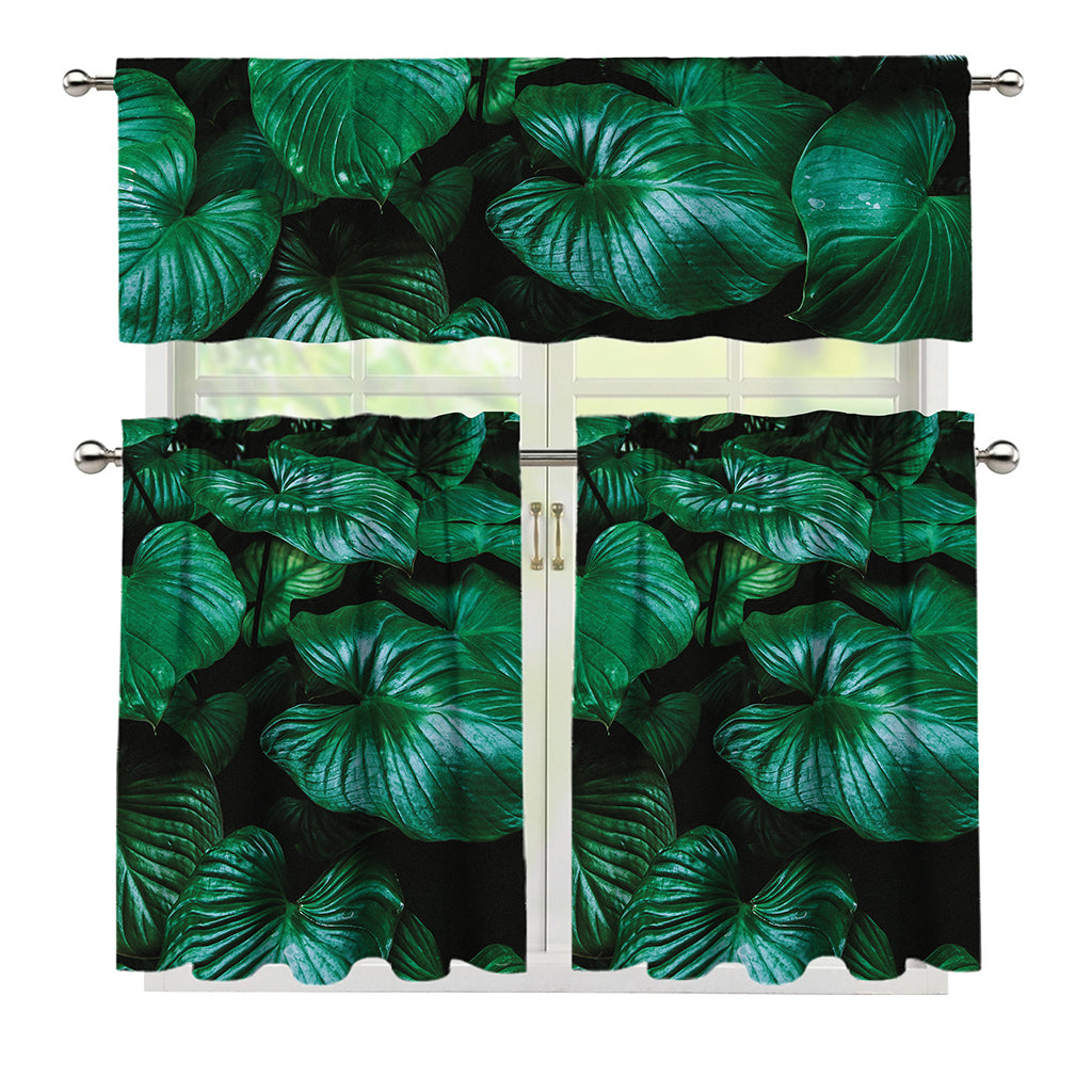 Natural Tropical Leaf Print 3 Piece Kitchen Curtains