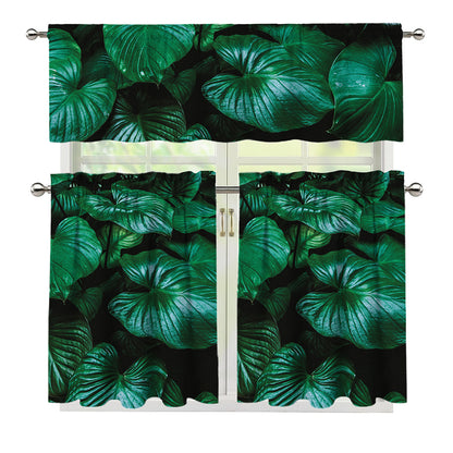 Natural Tropical Leaf Print 3 Piece Kitchen Curtains