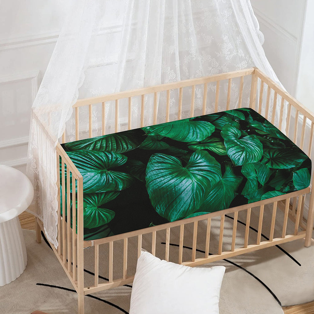 Natural Tropical Leaf Print Baby Crib Sheet