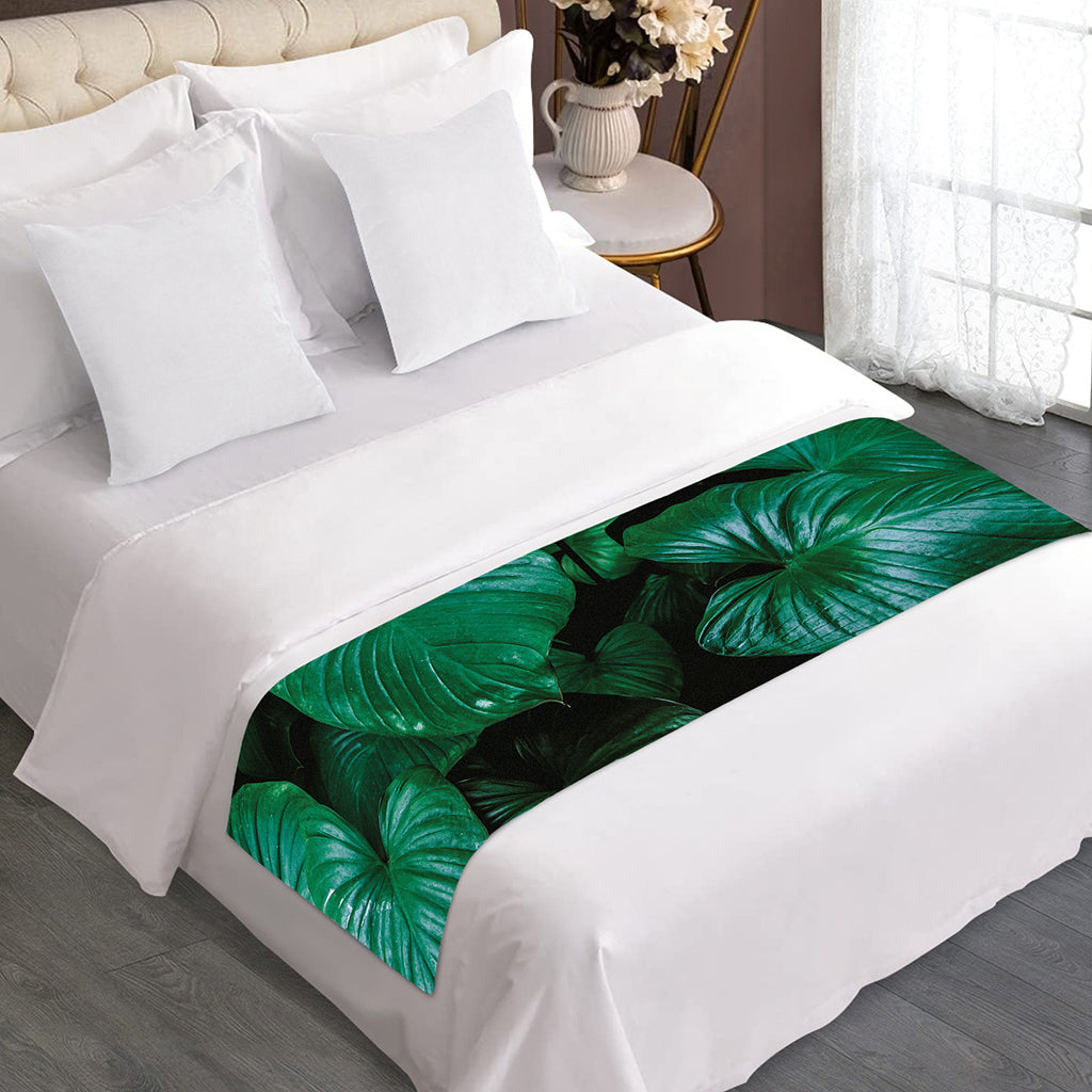 Natural Tropical Leaf Print Bed Runner