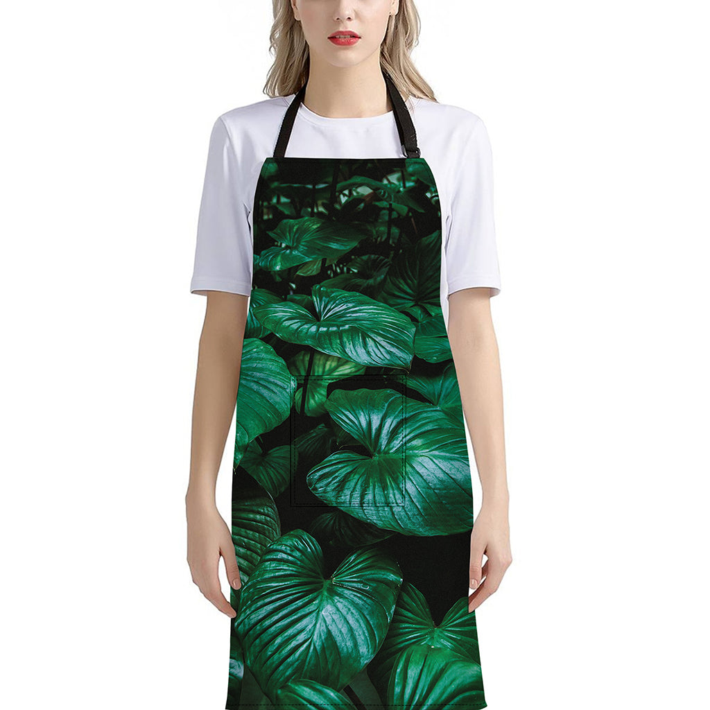 Natural Tropical Leaf Print Bib Apron With Pocket