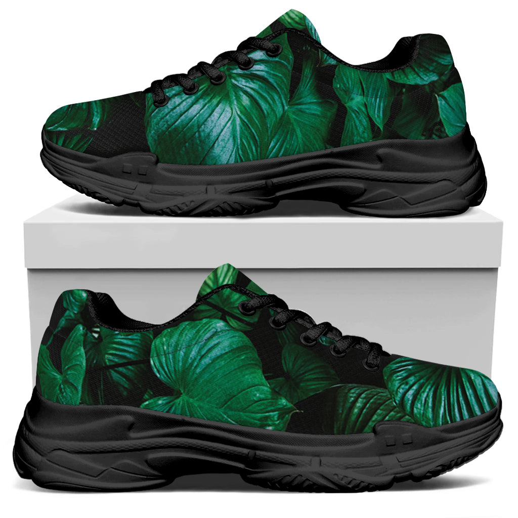 Natural Tropical Leaf Print Black Chunky Shoes