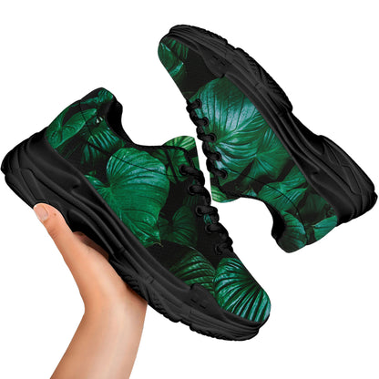 Natural Tropical Leaf Print Black Chunky Shoes