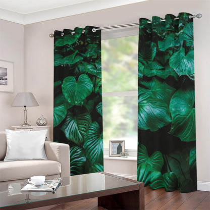 Natural Tropical Leaf Print Blackout Grommet Curtains
