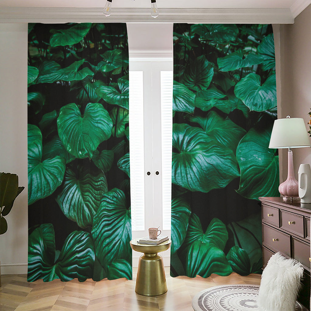 Natural Tropical Leaf Print Blackout Pencil Pleat Curtains