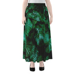 Natural Tropical Leaf Print Chiffon Maxi Skirt