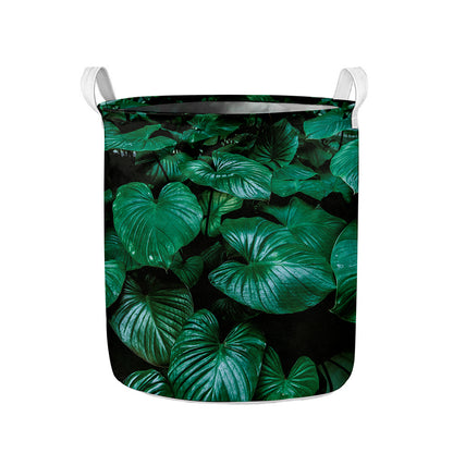 Natural Tropical Leaf Print Collapsible Laundry Basket