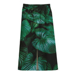 Natural Tropical Leaf Print Cotton Front Slit Maxi Skirt