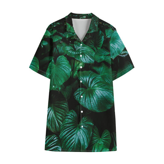 Natural Tropical Leaf Print Cotton Hawaiian Shirt