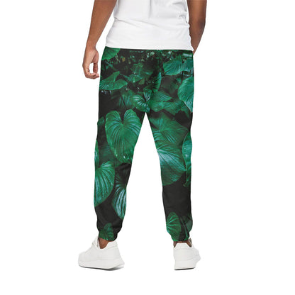 Natural Tropical Leaf Print Cotton Pants