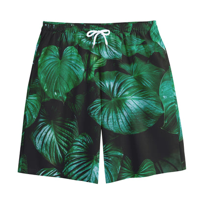 Natural Tropical Leaf Print Cotton Shorts