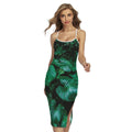 Natural Tropical Leaf Print Cross Back Cami Dress
