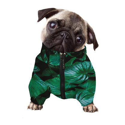 Natural Tropical Leaf Print Dog Zip Up Jacket