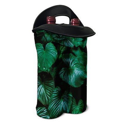 Natural Tropical Leaf Print Double Neoprene Wine Tote