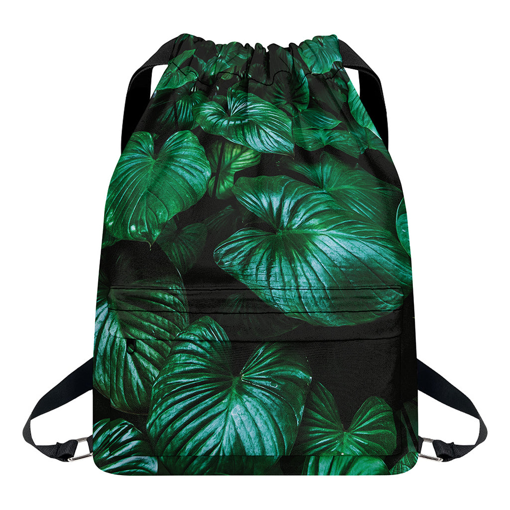 Natural Tropical Leaf Print Drawstring Backpack
