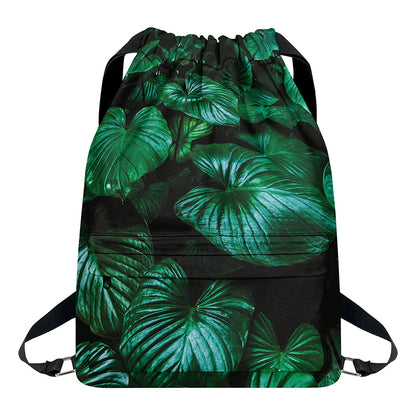 Natural Tropical Leaf Print Drawstring Backpack