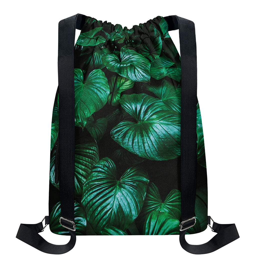 Natural Tropical Leaf Print Drawstring Backpack