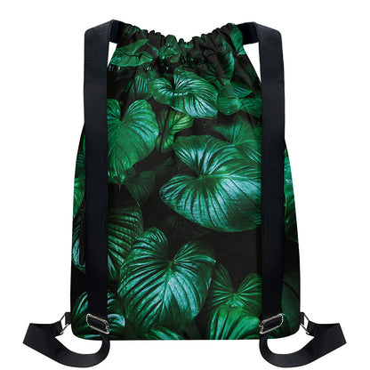 Natural Tropical Leaf Print Drawstring Backpack