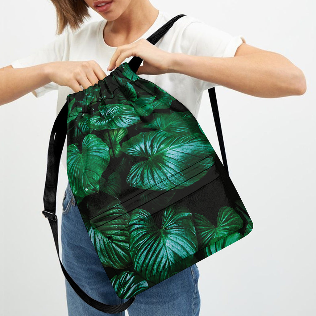 Natural Tropical Leaf Print Drawstring Backpack