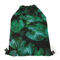 Natural Tropical Leaf Print Drawstring Bag