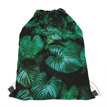 Natural Tropical Leaf Print Drawstring Bag