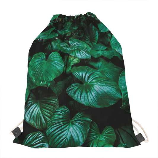Natural Tropical Leaf Print Drawstring Bag
