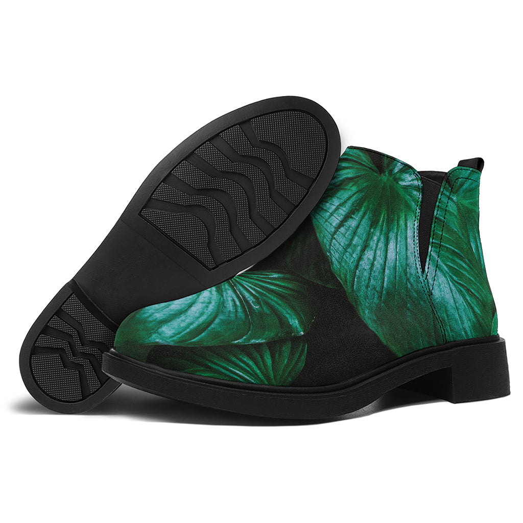 Natural Tropical Leaf Print Flat Ankle Boots