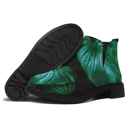 Natural Tropical Leaf Print Flat Ankle Boots