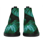 Natural Tropical Leaf Print Flat Ankle Boots