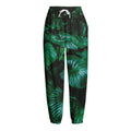 Natural Tropical Leaf Print Fleece Lined Knit Pants
