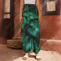 Natural Tropical Leaf Print Harem Pants
