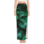 Natural Tropical Leaf Print High Slit Maxi Skirt