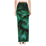 Natural Tropical Leaf Print High Slit Maxi Skirt