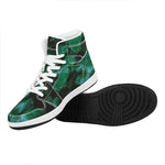 Natural Tropical Leaf Print High Top Leather Sneakers