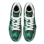 Natural Tropical Leaf Print High Top Leather Sneakers