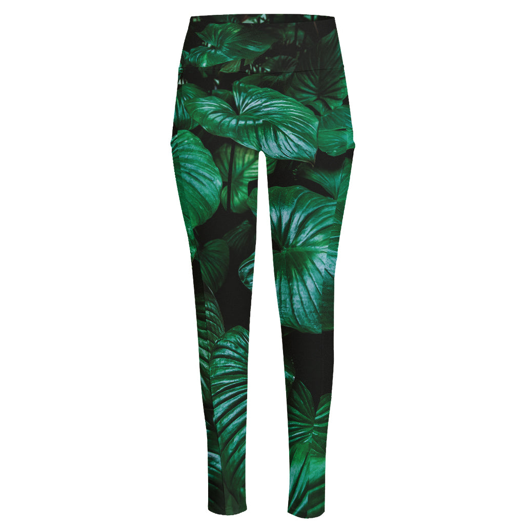Natural Tropical Leaf Print High-Waisted Pocket Leggings