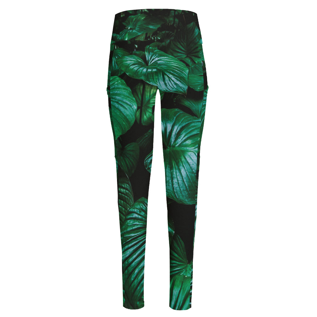 Natural Tropical Leaf Print High-Waisted Pocket Leggings