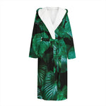 Natural Tropical Leaf Print Hooded Bathrobe