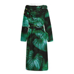 Natural Tropical Leaf Print Hooded Bathrobe