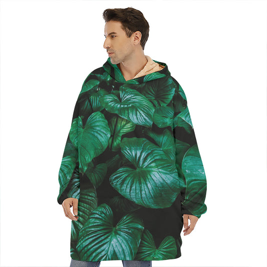Natural Tropical Leaf Print Hoodie Blanket