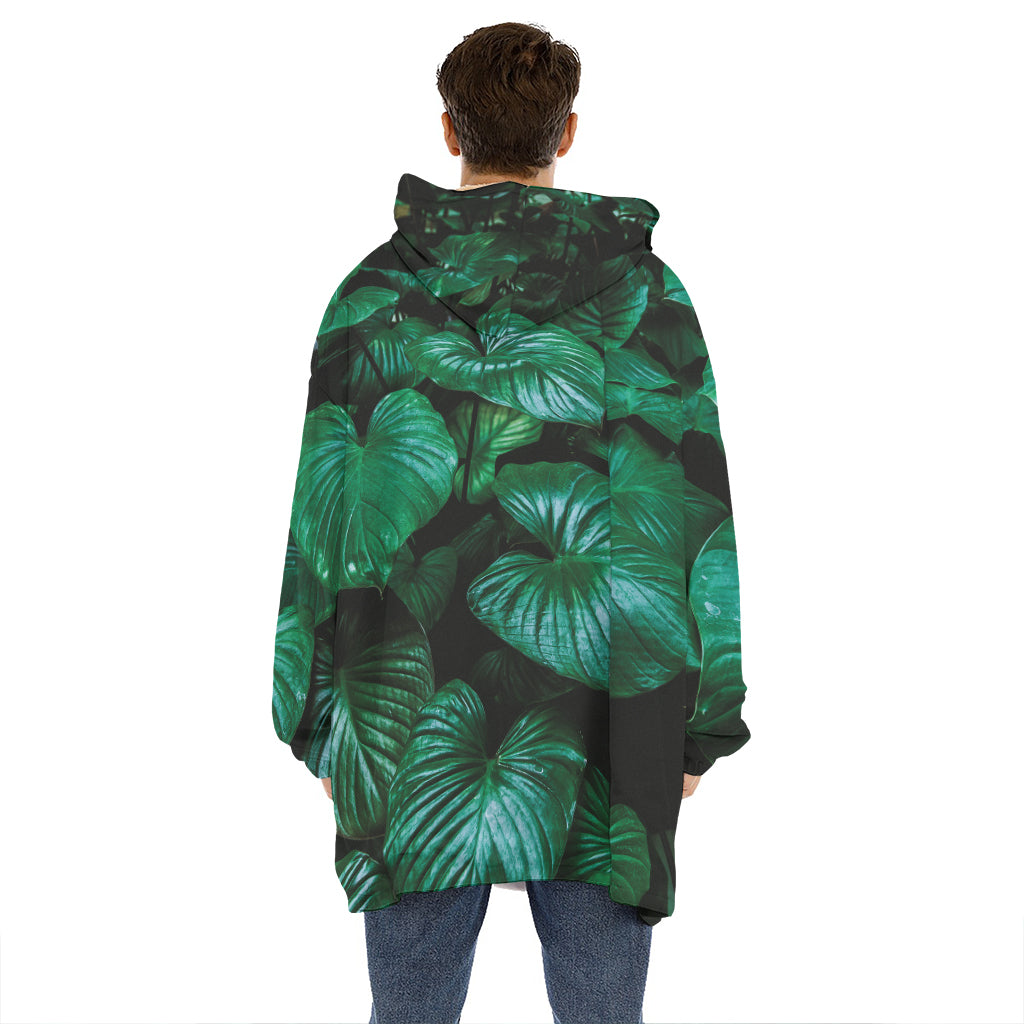 Natural Tropical Leaf Print Hoodie Blanket