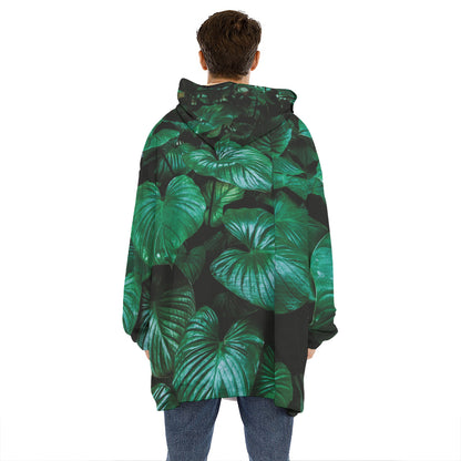 Natural Tropical Leaf Print Hoodie Blanket