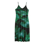 Natural Tropical Leaf Print Jersey Midi Cami Dress