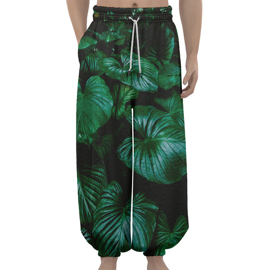 Natural Tropical Leaf Print Lantern Pants