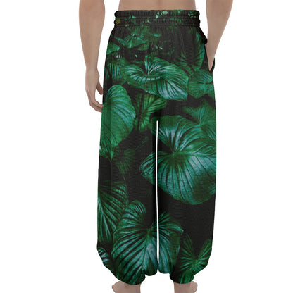 Natural Tropical Leaf Print Lantern Pants