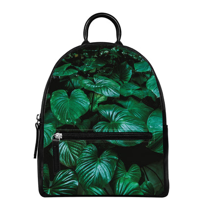 Natural Tropical Leaf Print Leather Backpack