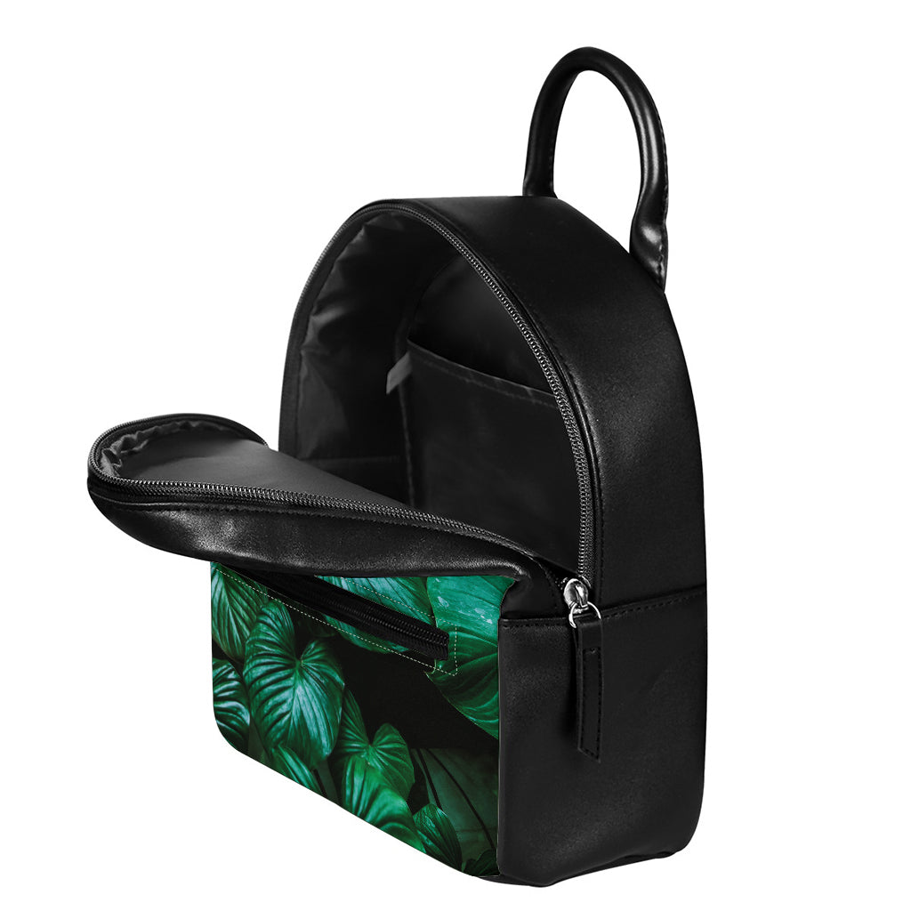 Natural Tropical Leaf Print Leather Backpack